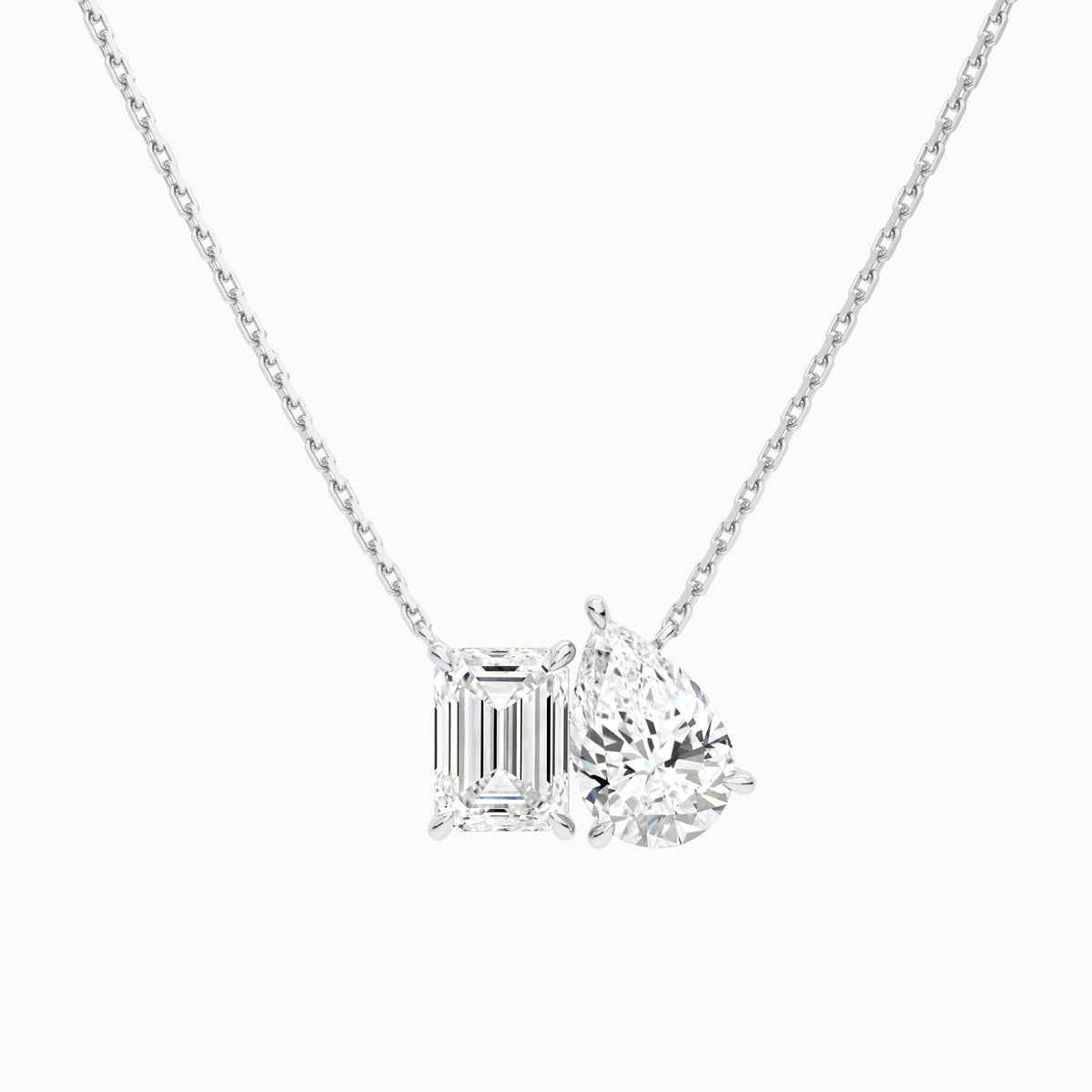 Toi Et Moi Emerald and Pear Lab Grown Diamond Necklace In 18K White Gold - Lucenjuri