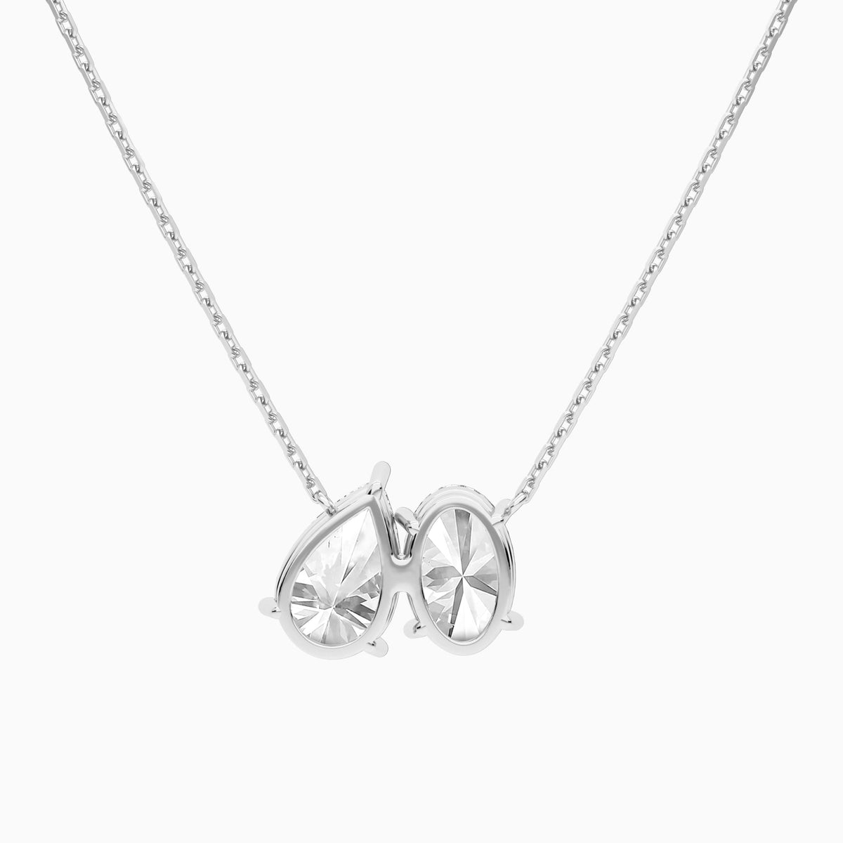 Toi Et Moi Oval and Pear Lab Grown Diamond Necklace In Platinum - Back View