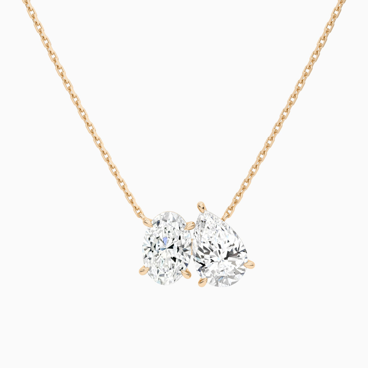 Toi Et Moi Oval and Pear Lab Grown Diamond Necklace In 14K Rose Gold - Lucenjuri