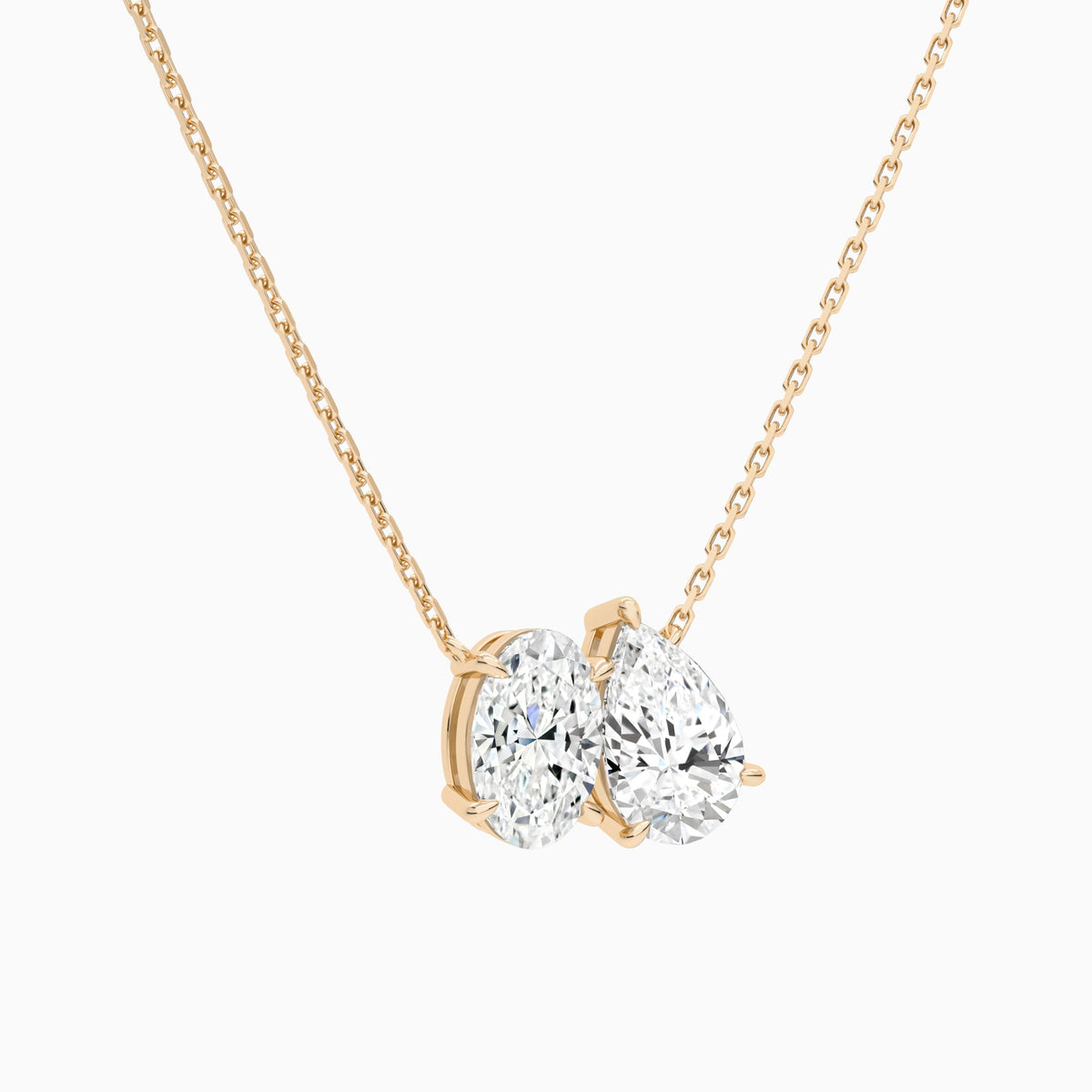 Toi Et Moi Oval and Pear Lab Grown Diamond Necklace In 14K Rose Gold - Front Angle View