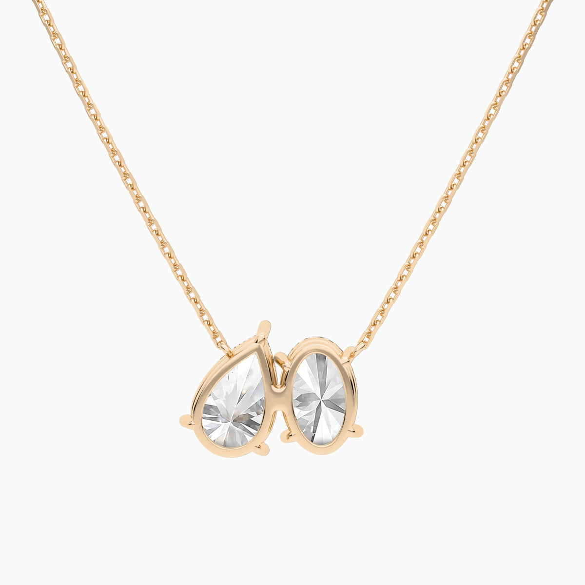 Toi Et Moi Oval and Pear Lab Grown Diamond Necklace In 14K Rose Gold - Back View