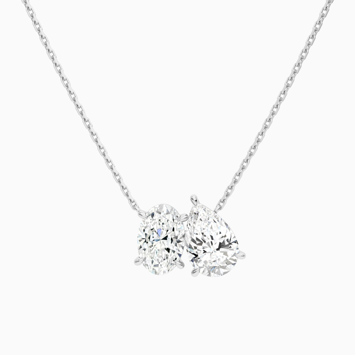 Toi Et Moi Oval and Pear Lab Grown Diamond Necklace In 14K White Gold - Lucenjuri