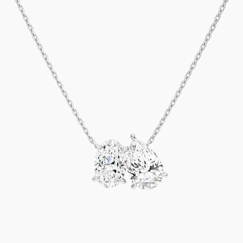 Toi Et Moi Oval and Pear Lab Grown Diamond Necklace In 18K White Gold - Lucenjuri