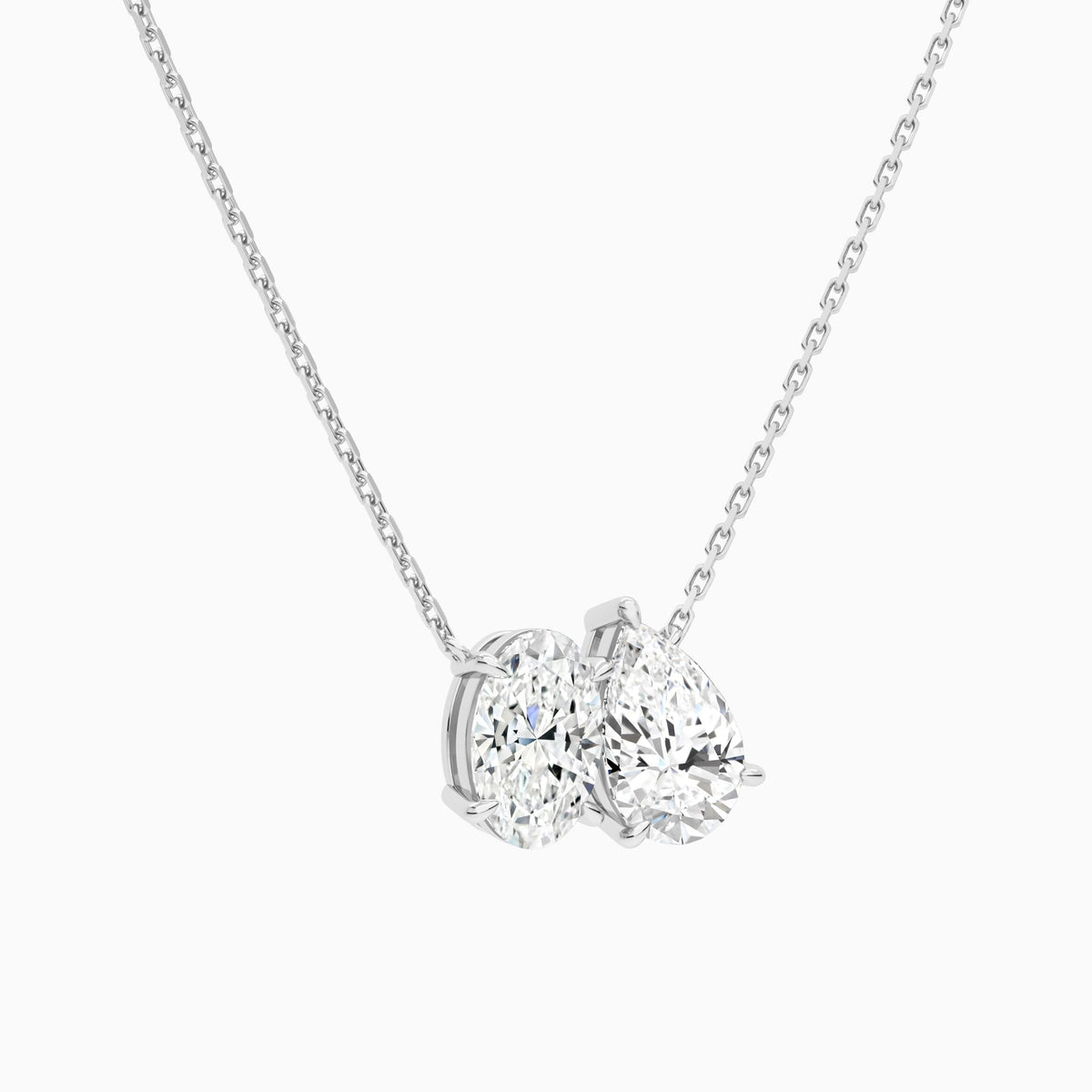 Toi Et Moi Oval and Pear Lab Grown Diamond Necklace In 18K White Gold - Front Angle View