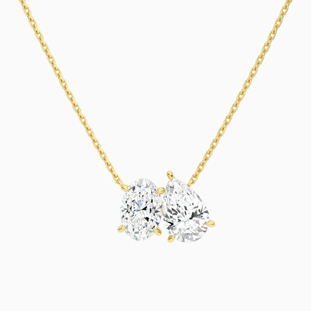 Toi Et Moi Oval and Pear Lab Grown Diamond Necklace In 14K Yellow Gold - Lucenjuri