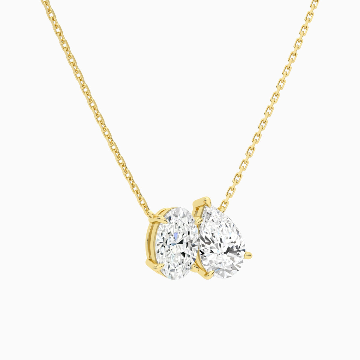Toi Et Moi Oval and Pear Lab Grown Diamond Necklace In 18K Yellow Gold - Front Angle View