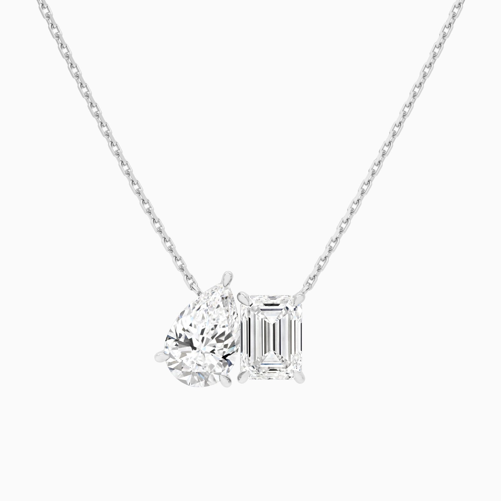 Toi Et Moi Pear and Emerald Lab Grown Diamond Necklace