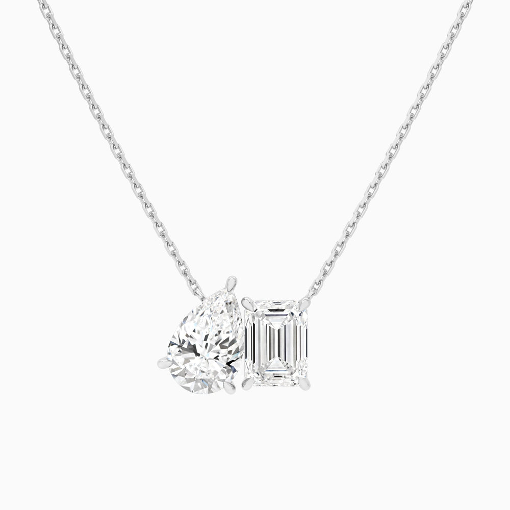 Toi Et Moi Pear and Emerald Lab Grown Diamond Necklace In 14K White Gold - Lucenjuri