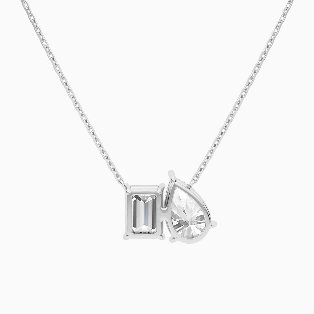 Toi Et Moi Pear and Emerald Lab Grown Diamond Necklace In 14K White Gold - Back View