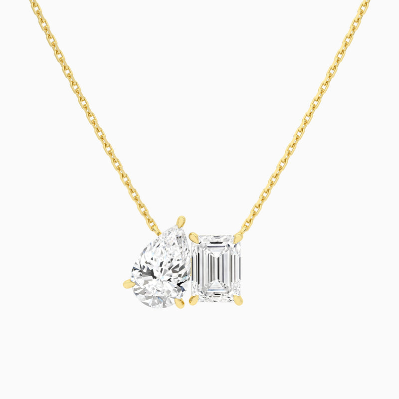 Toi Et Moi Pear and Emerald Lab Grown Diamond Necklace In 14K Yellow Gold - Lucenjuri
