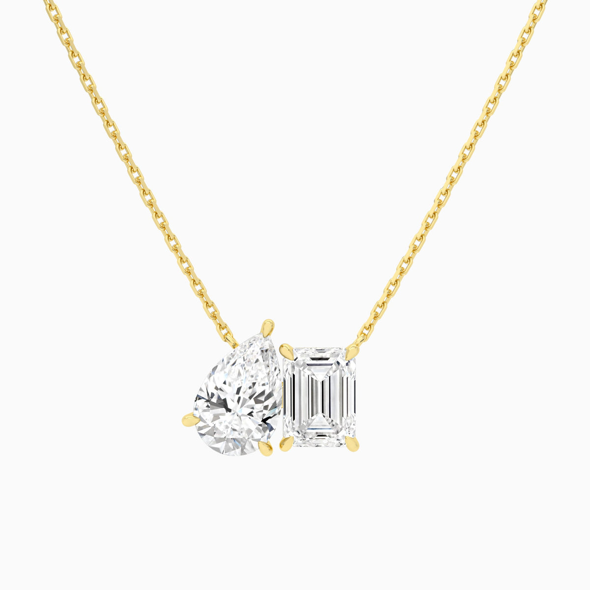 Toi Et Moi Pear and Emerald Lab Grown Diamond Necklace In 14K Yellow Gold - Lucenjuri