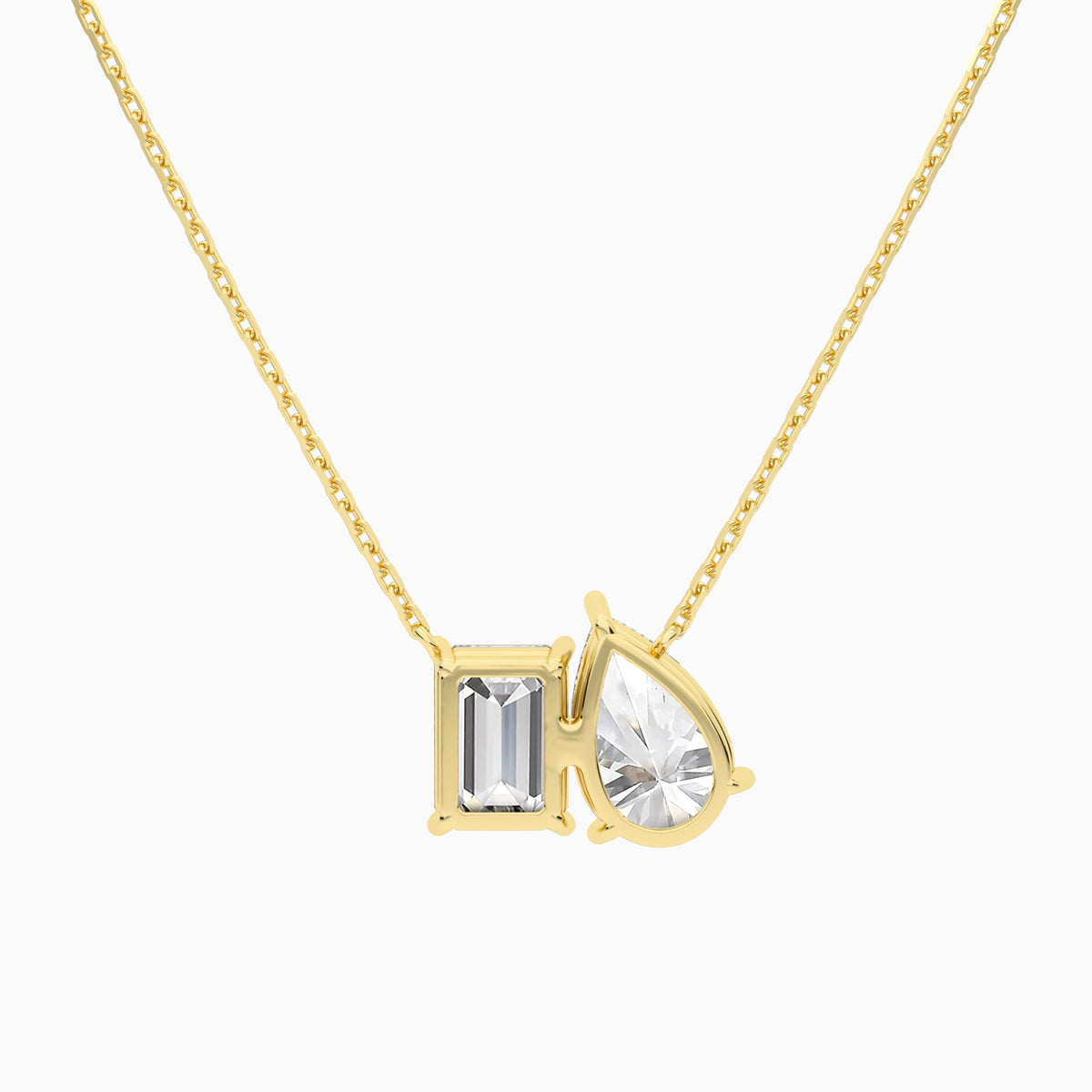 Toi Et Moi Pear and Emerald Lab Grown Diamond Necklace In 18K Yellow Gold - Back View