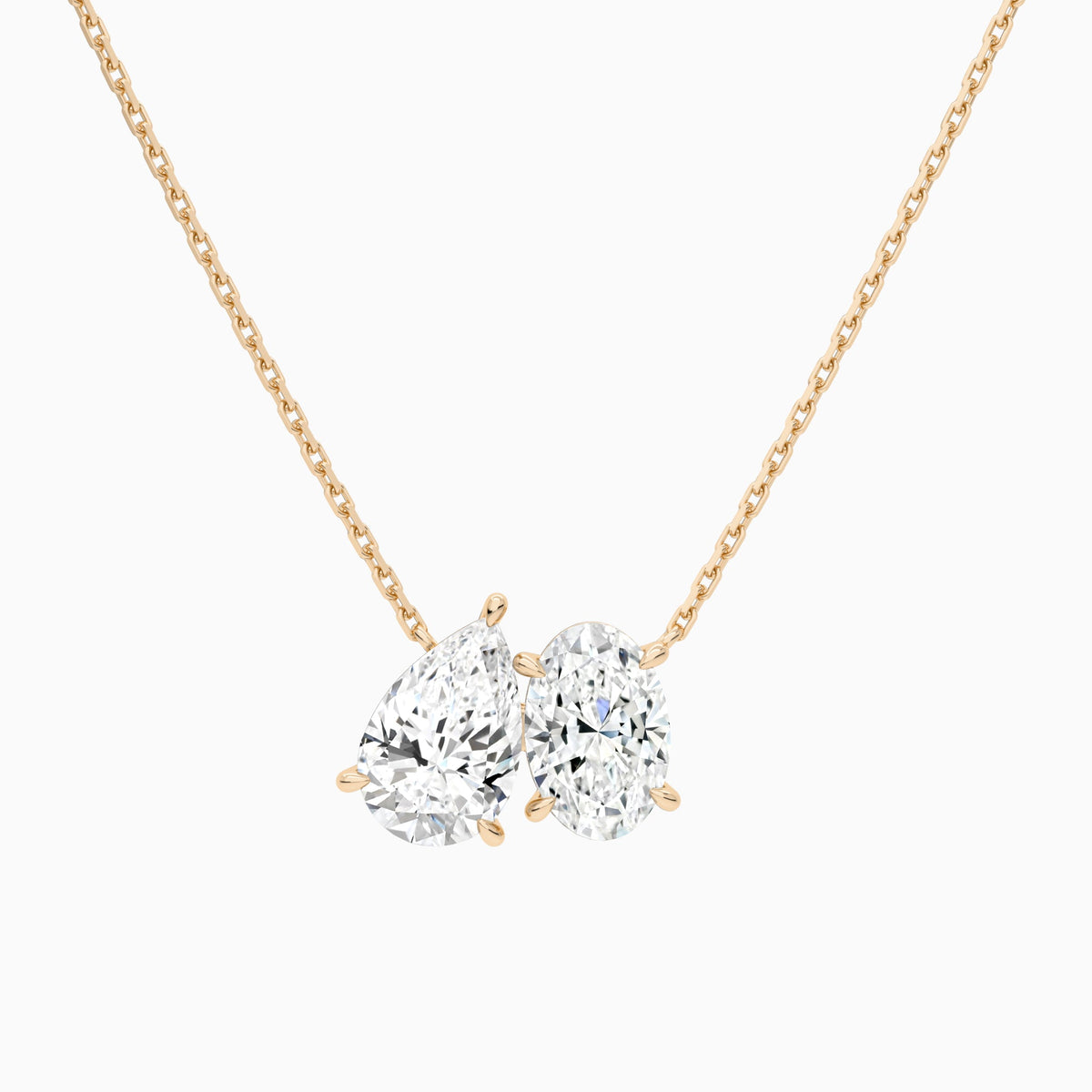 Toi Et Moi Pear and Oval Lab Grown Diamond Necklace In 14K Rose Gold - Lucenjuri