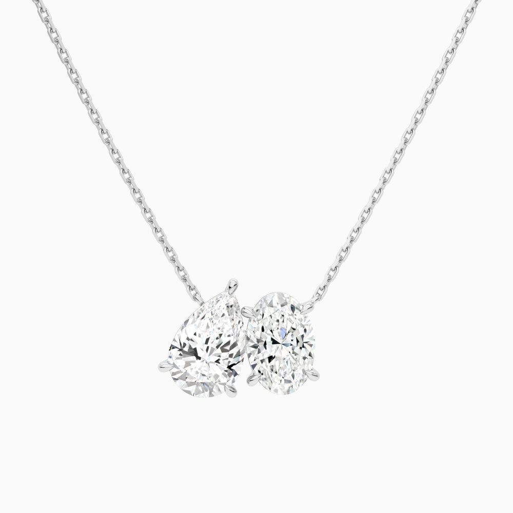 Toi Et Moi Pear and Oval Lab Grown Diamond Necklace In 14K White Gold - Lucenjuri