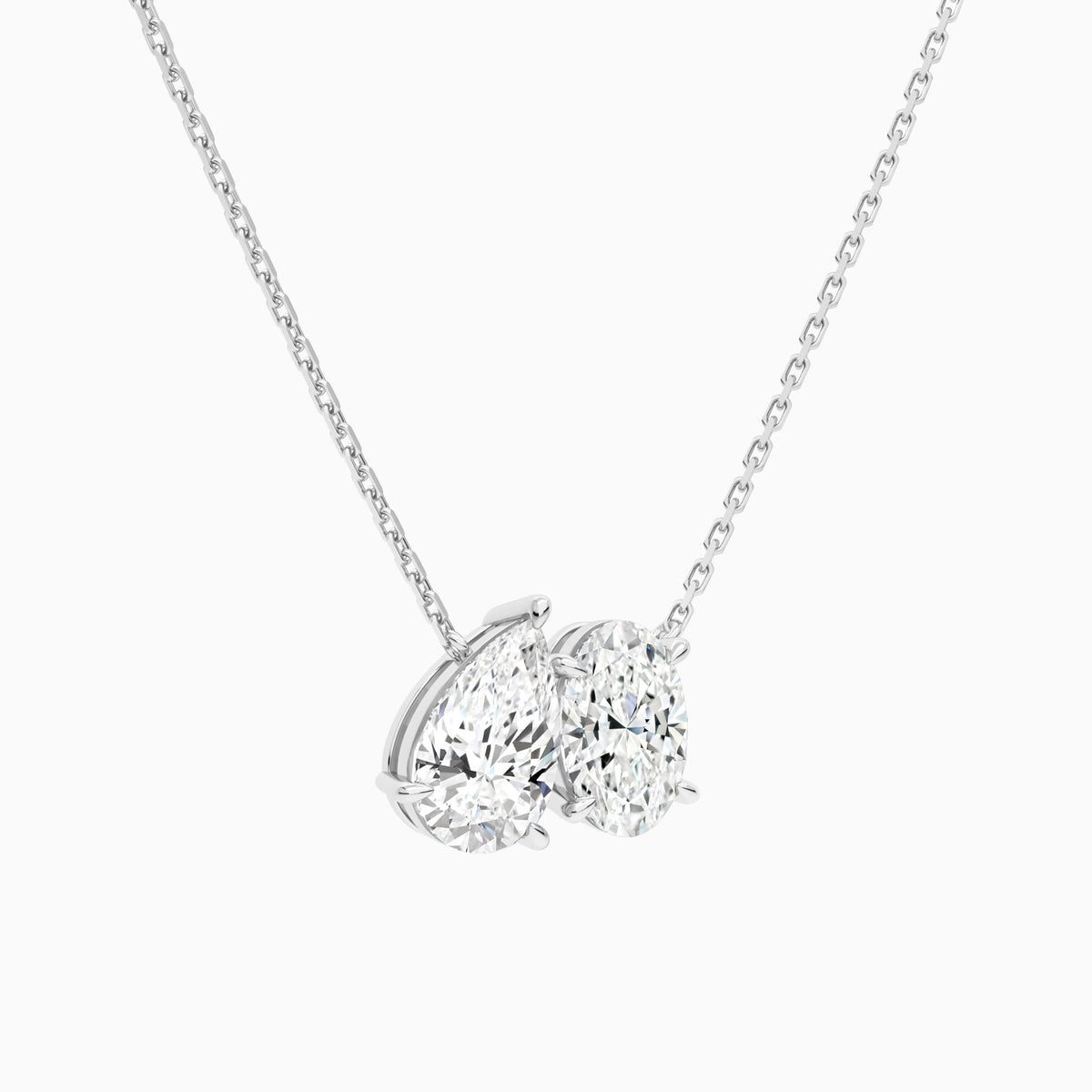 Toi Et Moi Pear and Oval Lab Grown Diamond Necklace In 18K White Gold - Front Angle View