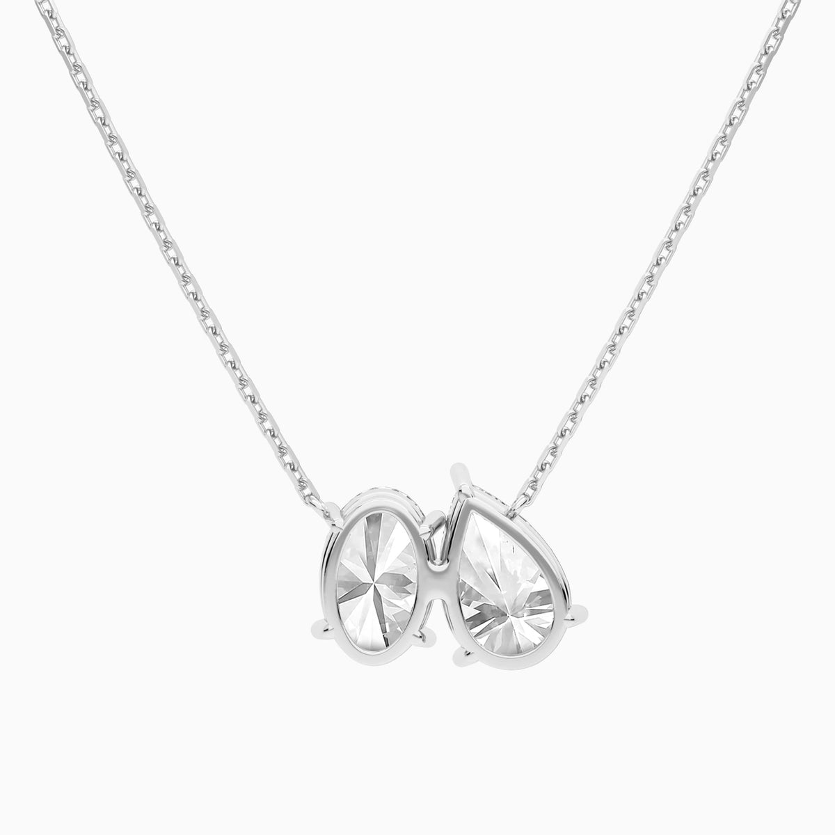 Toi Et Moi Pear and Oval Lab Grown Diamond Necklace In 14K White Gold - Back View