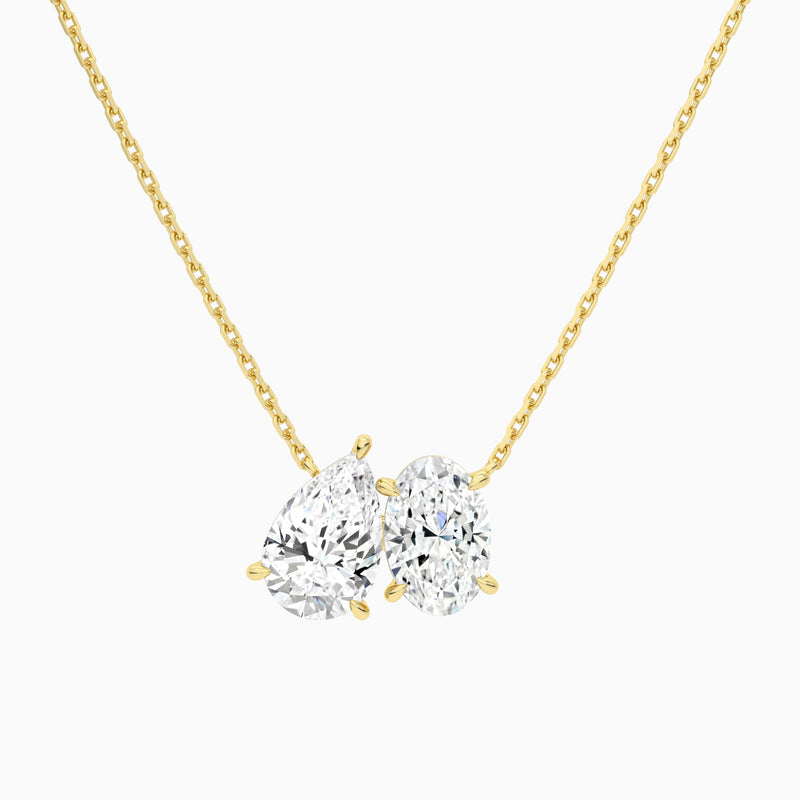 Toi Et Moi Pear and Oval Lab Grown Diamond Necklace In 14K Yellow Gold - Lucenjuri