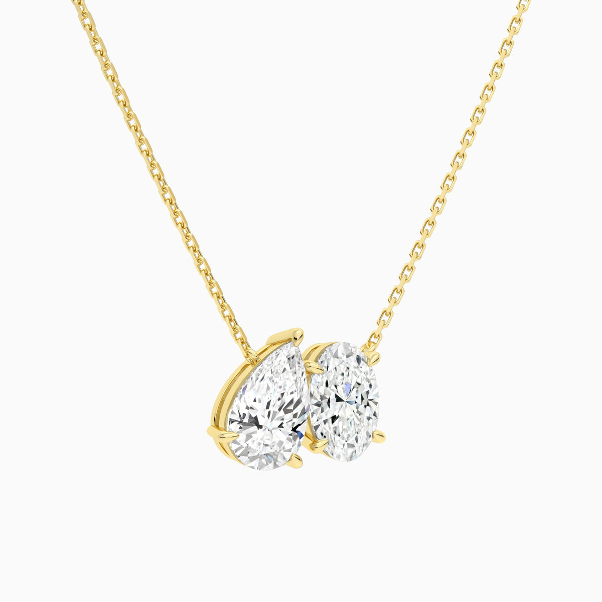 Toi Et Moi Pear and Oval Lab Grown Diamond Necklace In 14K Yellow Gold - Front Angle View