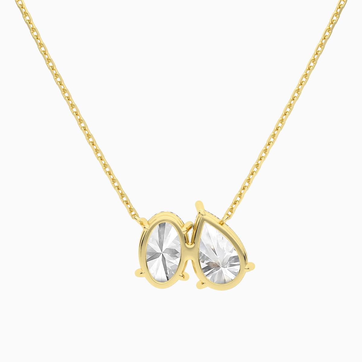 Toi Et Moi Pear and Oval Lab Grown Diamond Necklace In 18K Yellow Gold - Back View