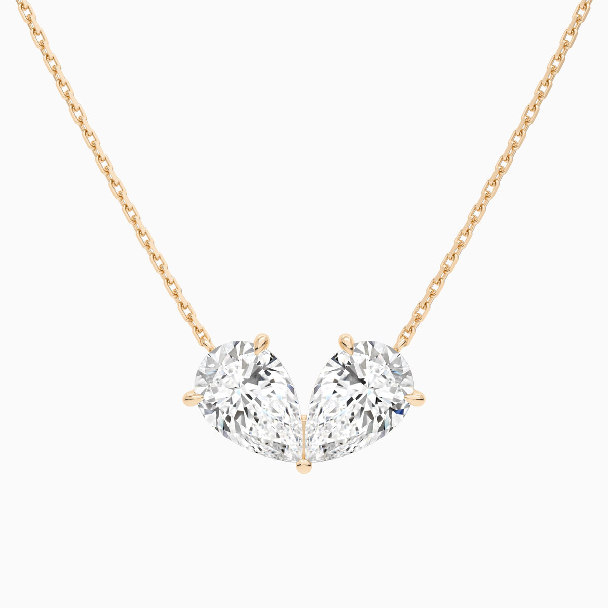 Toi Et Moi Double Inverted Pear Lab Grown Diamond Necklace In 14K Rose Gold - Lucenjuri