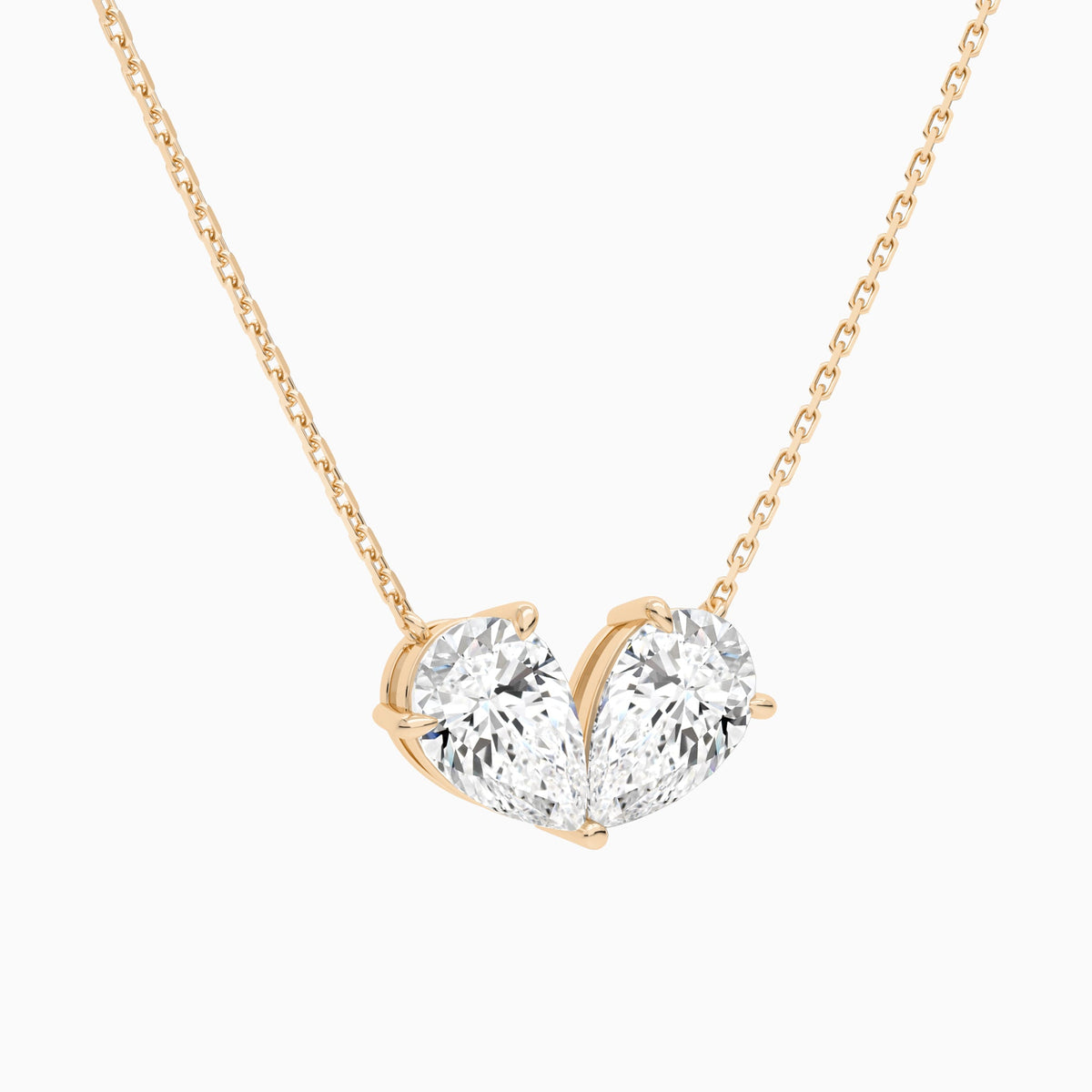 Toi Et Moi Double Inverted Pear Lab Grown Diamond Necklace In 14K Rose Gold - Front Angle View