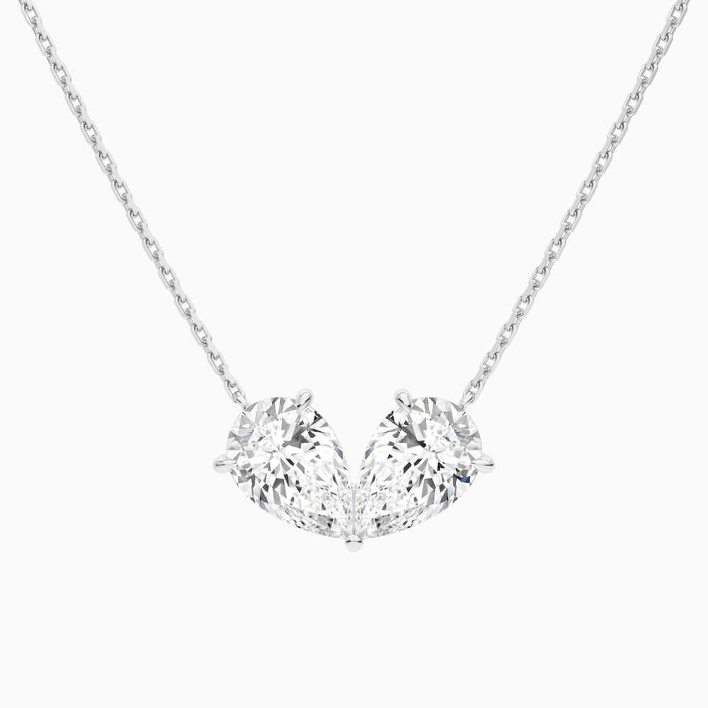 Toi Et Moi Double Inverted Pear Lab Grown Diamond Necklace In 14K White Gold - Lucenjuri