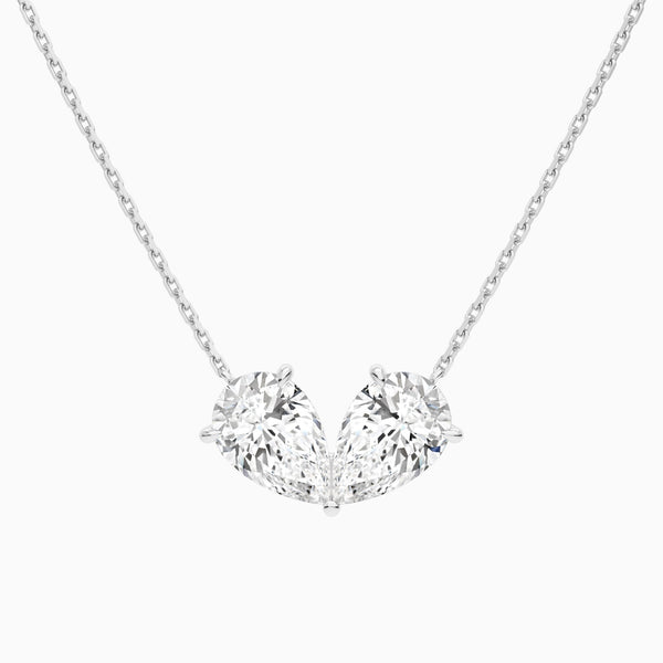 Toi Et Moi Double Inverted Pear Lab Grown Diamond Necklace In 14K White Gold - Lucenjuri
