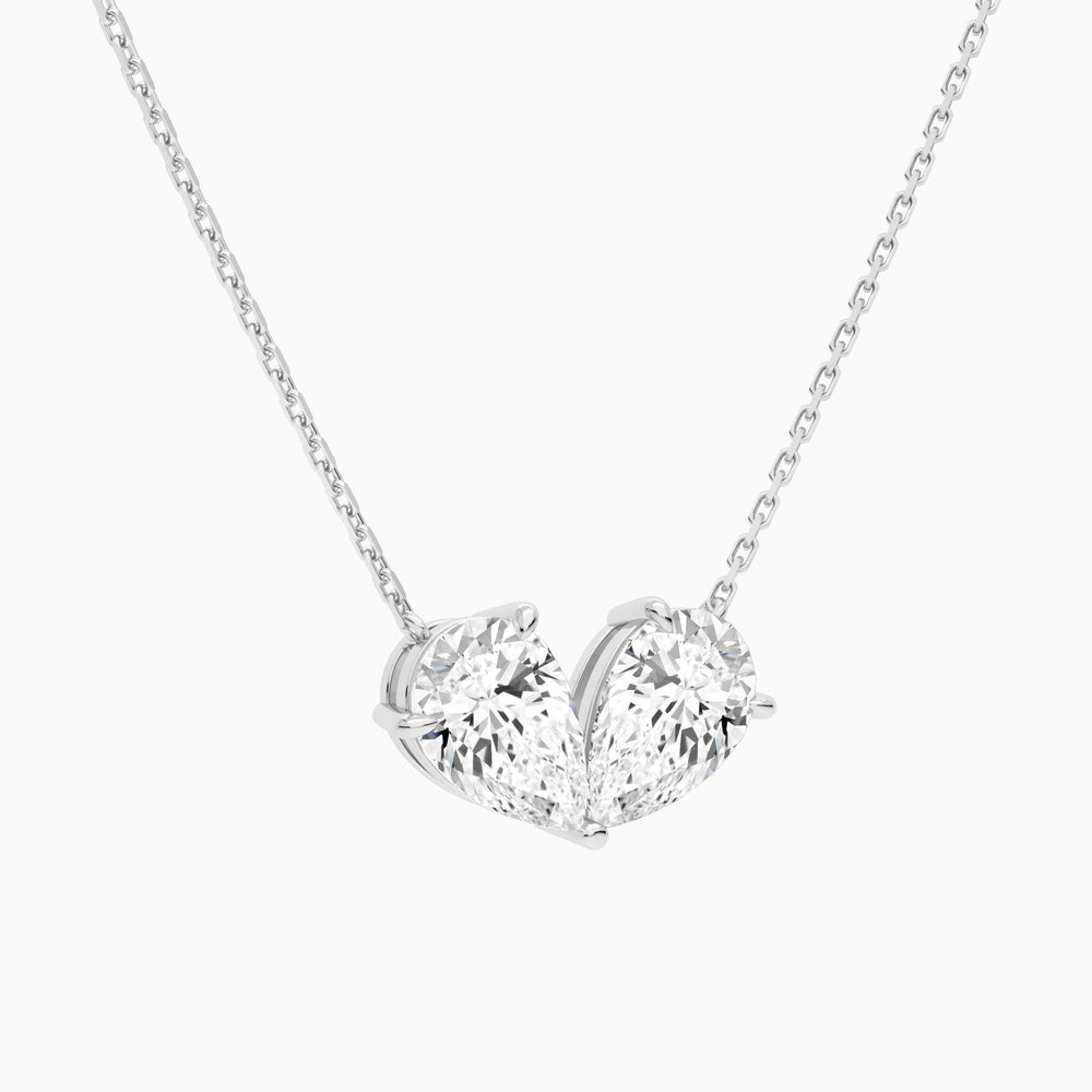 Toi Et Moi Double Inverted Pear Lab Grown Diamond Necklace In 14K White Gold - Front Angle View