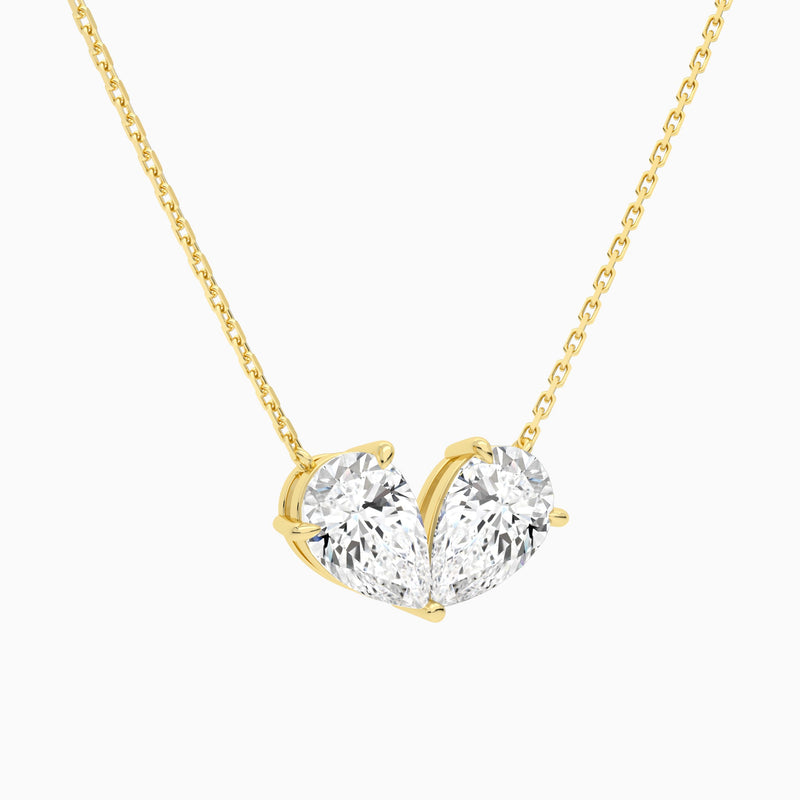 Toi Et Moi Double Inverted Pear Lab Grown Diamond Necklace In 14K Yellow Gold - Front Angle View