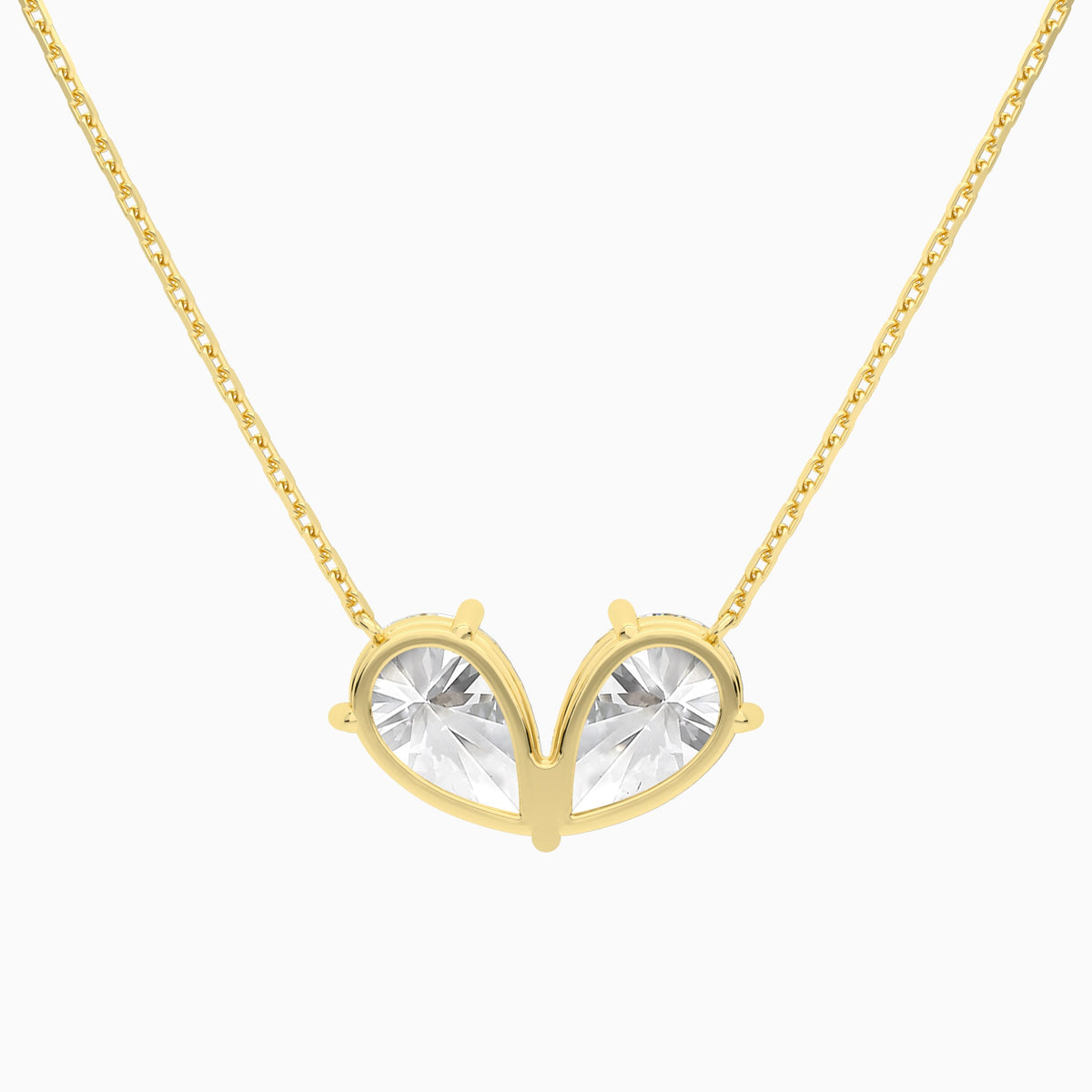 Toi Et Moi Double Inverted Pear Lab Grown Diamond Necklace In 18K Yellow Gold - Back View