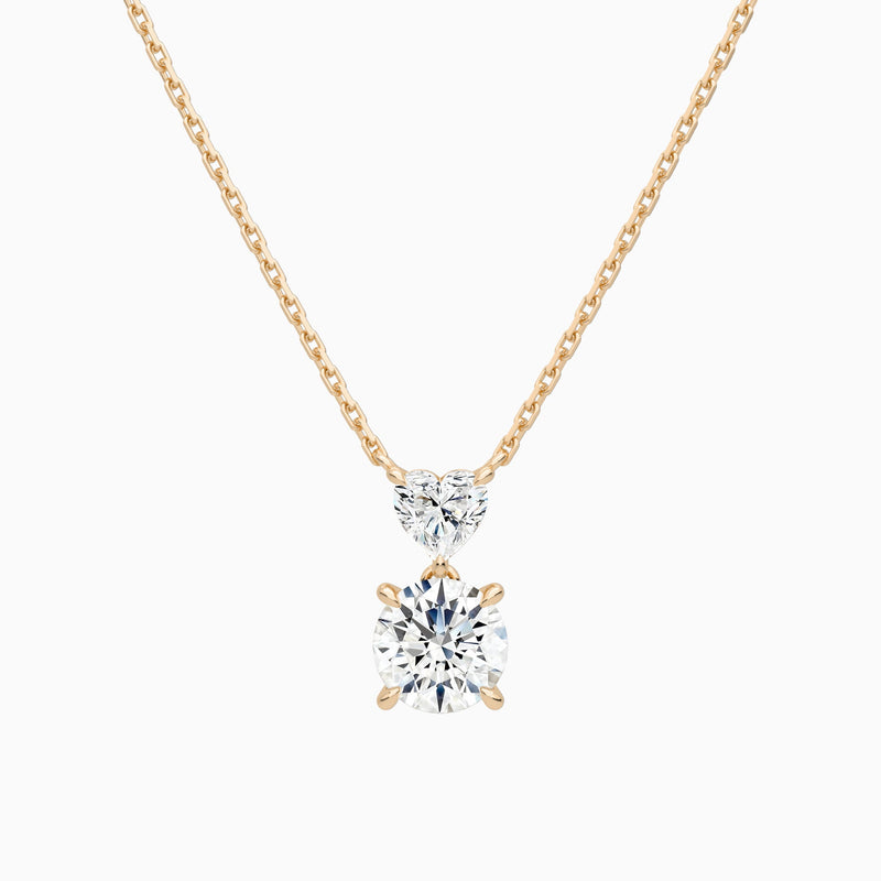Duo Drop Heart and Round Lab Grown Diamond Necklace In 14K Rose Gold - Lucenjuri