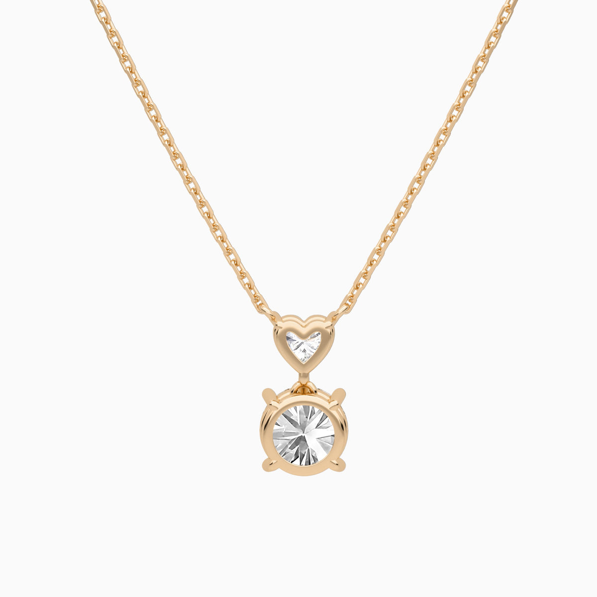 Duo Drop Heart and Round Lab Grown Diamond Necklace In 14K Rose Gold - Back View