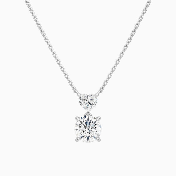 Duo Drop Heart and Round Lab Grown Diamond Necklace In 14K White Gold - Lucenjuri