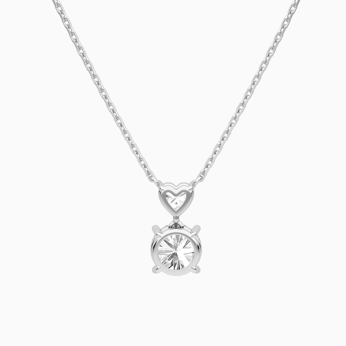 Duo Drop Heart and Round Lab Grown Diamond Necklace In 14K White Gold - Back View
