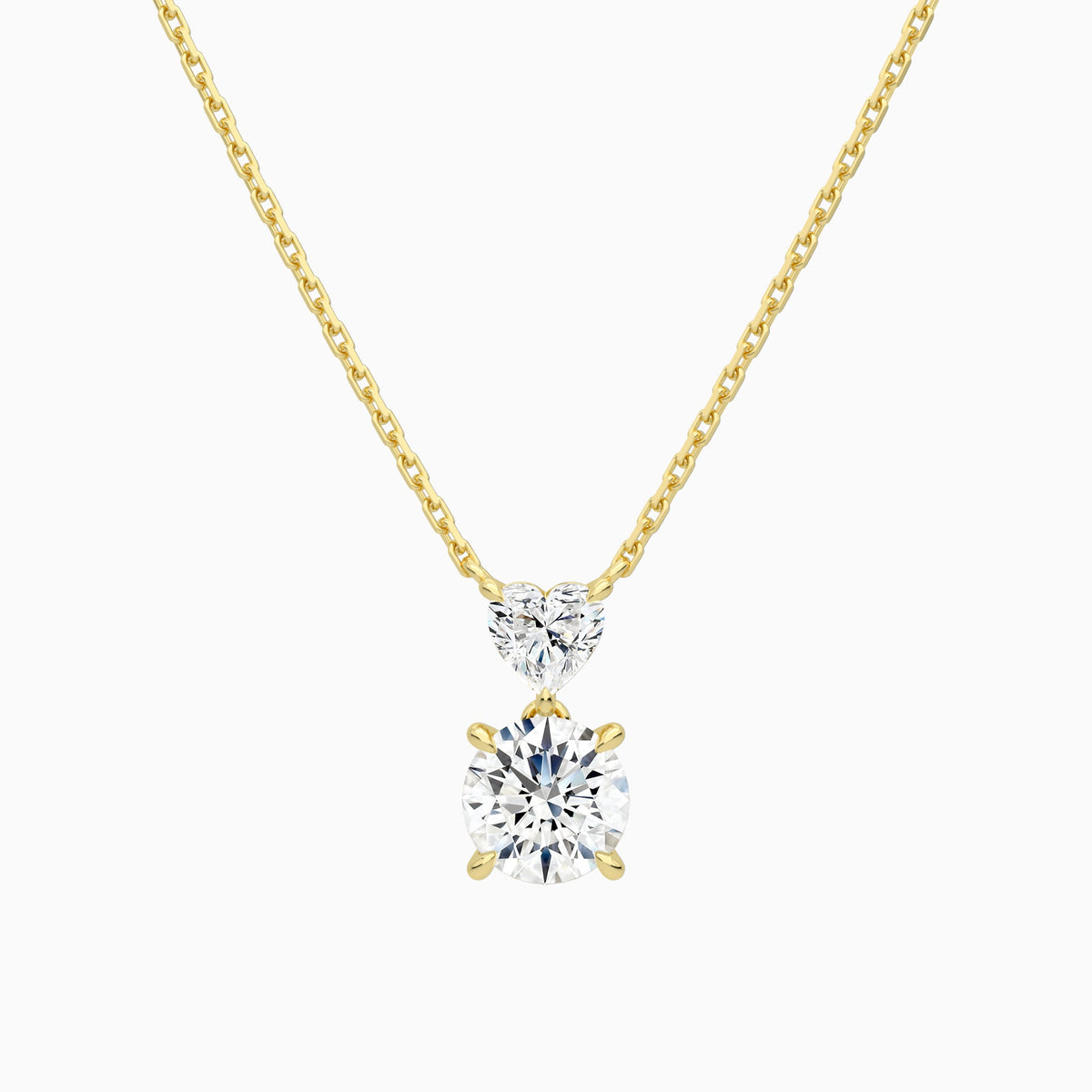 Duo Drop Heart and Round Lab Grown Diamond Necklace In 18K Yellow Gold - Lucenjuri