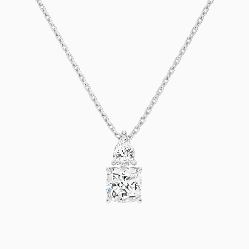 Toi Et Moi Pear and Cushion Lab Grown Diamond Necklace In Platinum - Lucenjuri