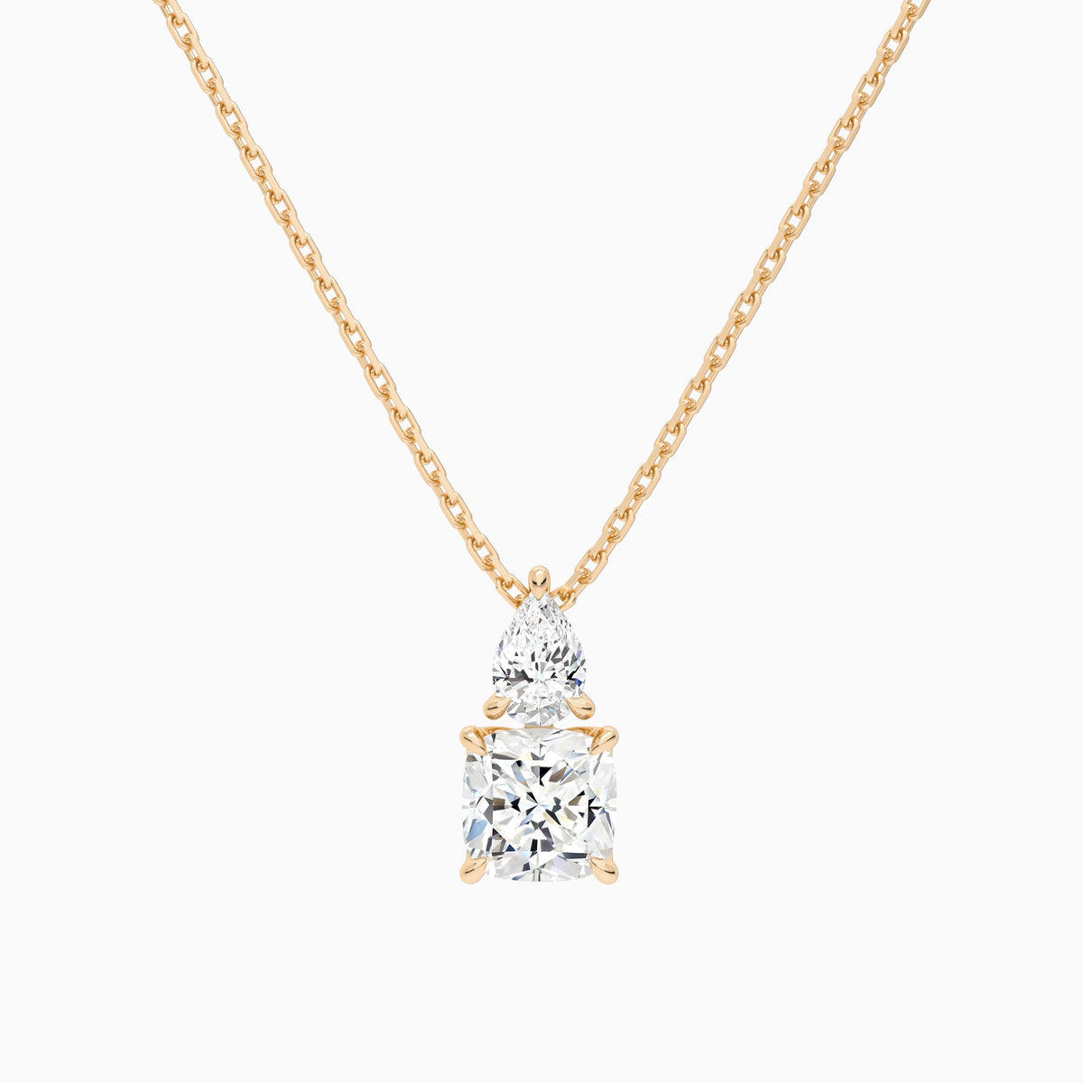 Toi Et Moi Pear and Cushion Lab Grown Diamond Necklace In 14K Rose Gold - Lucenjuri
