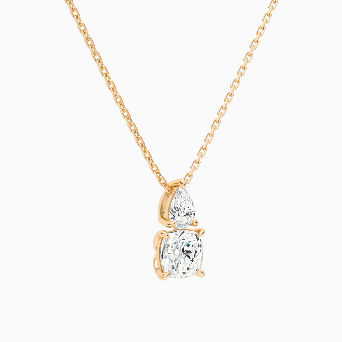 Toi Et Moi Pear and Cushion Lab Grown Diamond Necklace In 14K Rose Gold - Front Angle View