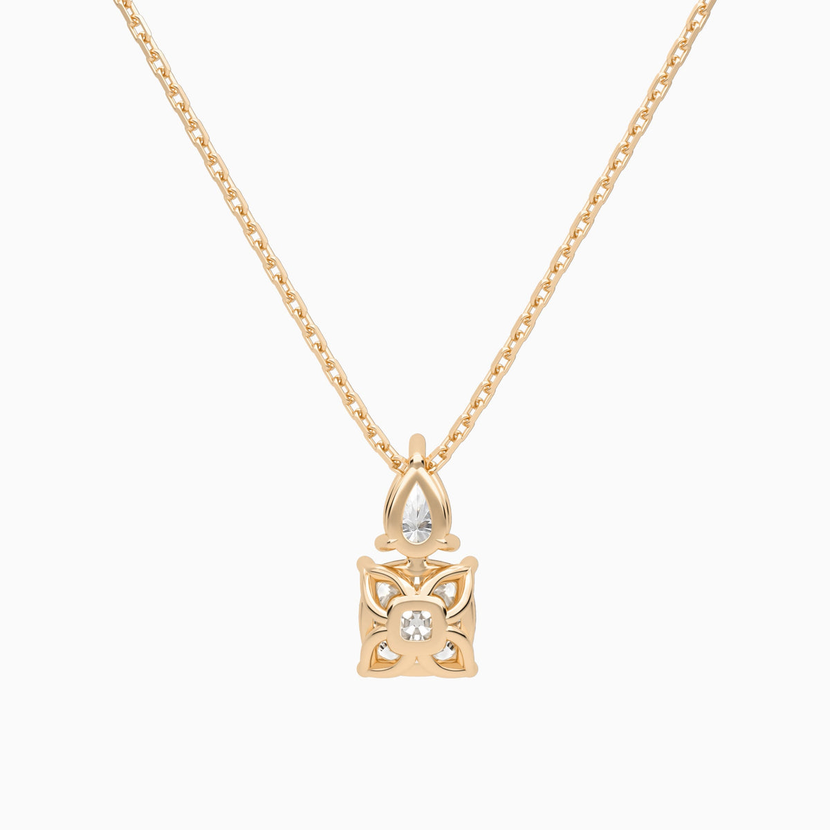 Toi Et Moi Pear and Cushion Lab Grown Diamond Necklace In 14K Rose Gold - Back View
