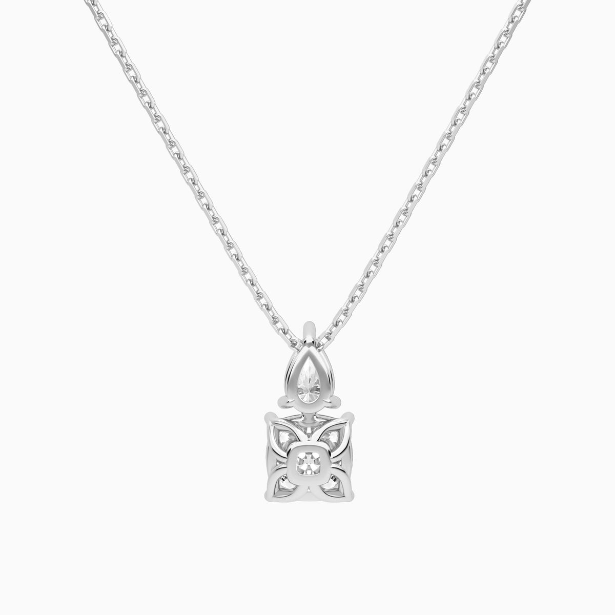 Toi Et Moi Pear and Cushion Lab Grown Diamond Necklace In 14K White Gold - Back View