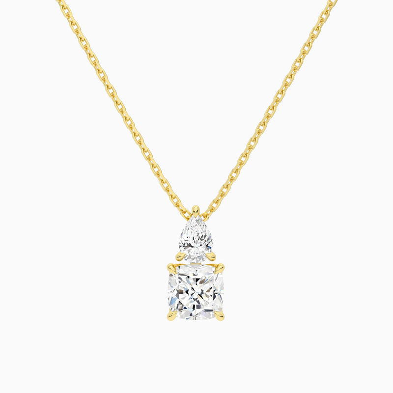 Toi Et Moi Pear and Cushion Lab Grown Diamond Necklace In 14K Yellow Gold - Lucenjuri