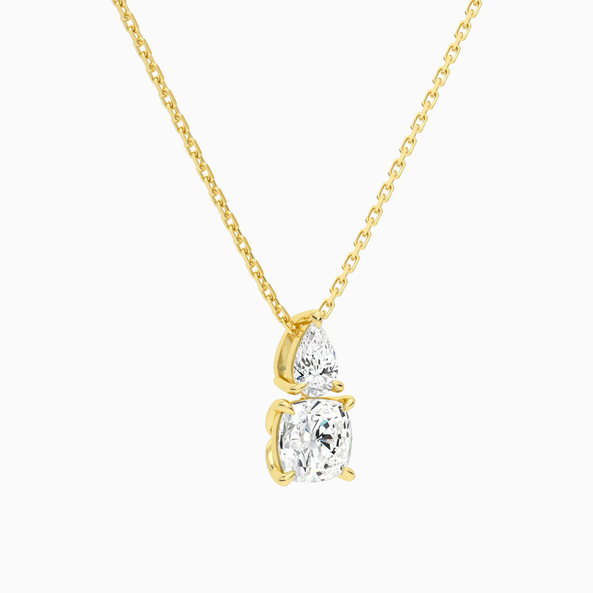 Toi Et Moi Pear and Cushion Lab Grown Diamond Necklace In 18K Yellow Gold - Front Angle View