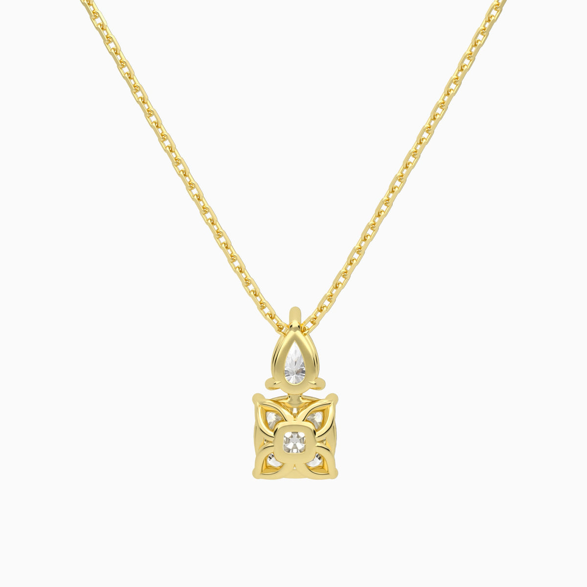 Toi Et Moi Pear and Cushion Lab Grown Diamond Necklace In 18K Yellow Gold - Back View