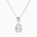 Duo Drop Round and Halo Pear Lab Grown Diamond Necklace In 18K White Gold - Lucenjuri