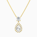 Duo Drop Round and Halo Pear Lab Grown Diamond Necklace In 18K Yellow Gold - Lucenjuri
