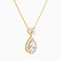 Duo Drop Round and Halo Pear Lab Grown Diamond Necklace In 14K Yellow Gold - Front Angle View