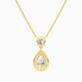 Duo Drop Round and Halo Pear Lab Grown Diamond Necklace In 14K Yellow Gold - Back View