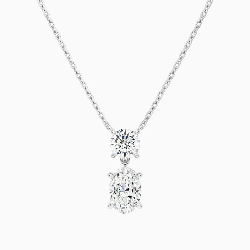 Duo Drop Round and Oval Lab Grown Diamond Necklace In Platinum - Lucenjuri
