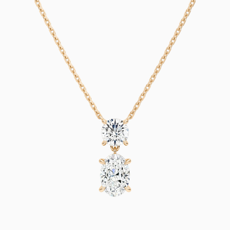 Duo Drop Round and Oval Lab Grown Diamond Necklace In 14K Rose Gold - Lucenjuri