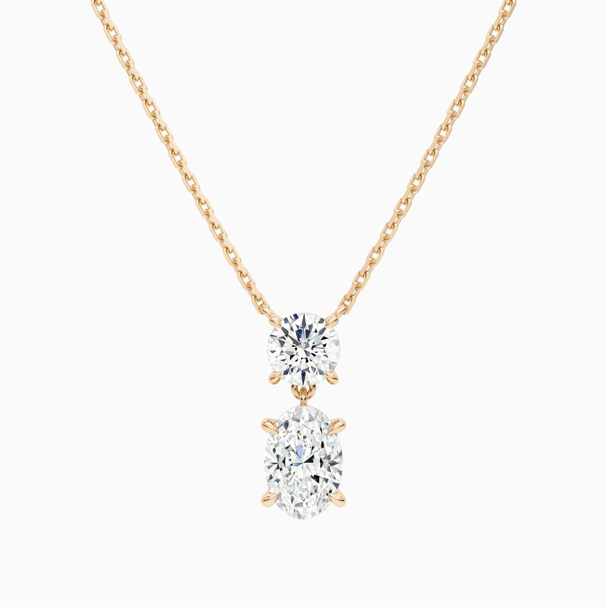 Duo Drop Round and Oval Lab Grown Diamond Necklace In 14K Rose Gold - Lucenjuri